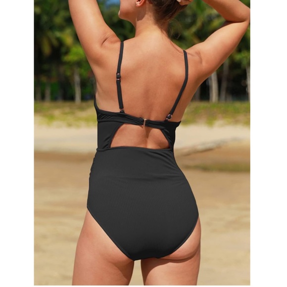 Summer Mae Women's Ribbed Cutout Maternity Swimsuit Tie Knot Front Pregnancy - Picture 2 of 5